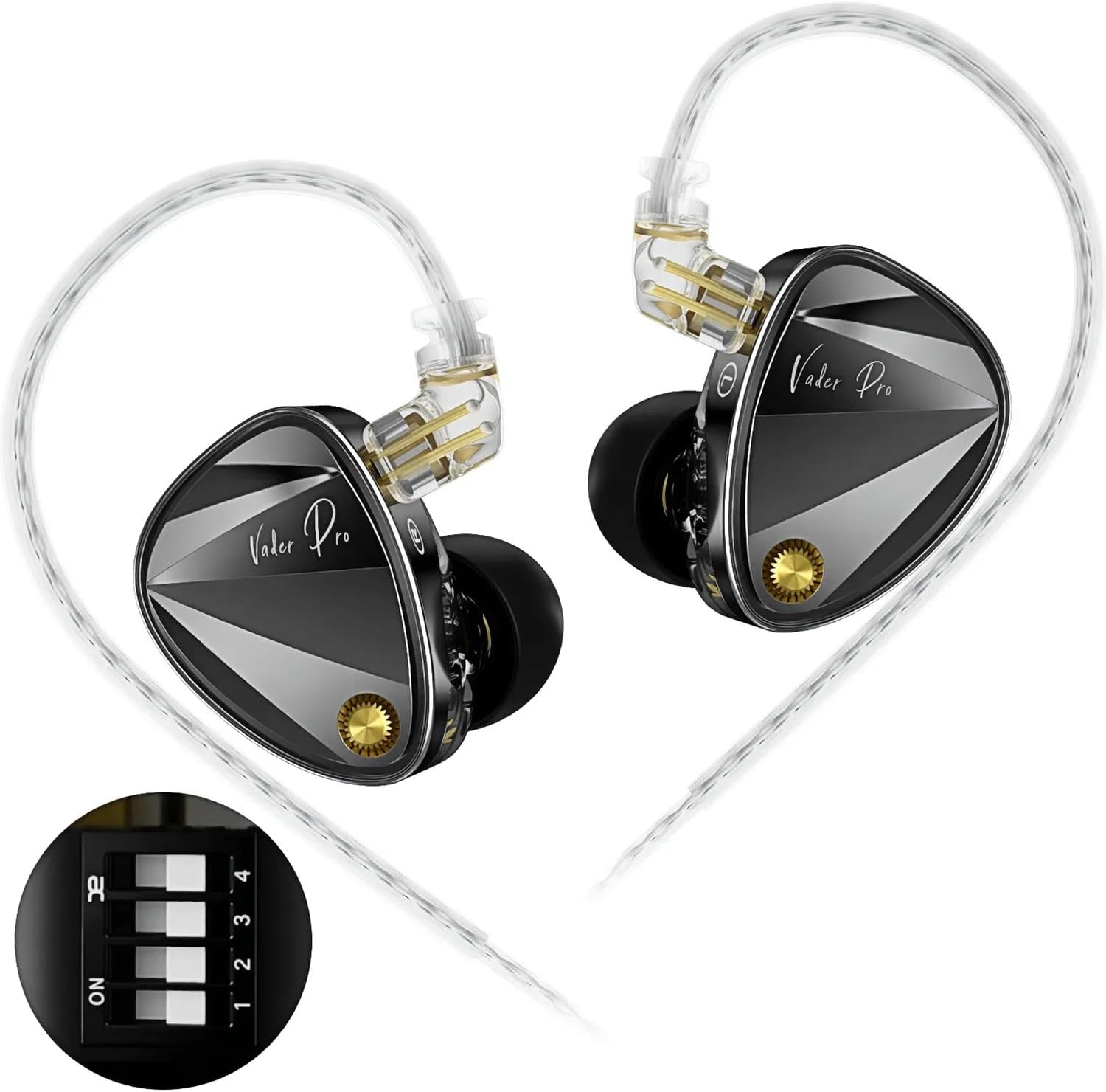Professional Triple Dynamic Driver Earphones in-Ear Monitors, KZ Vader Pro in Ear Monitor Headphones, 6 Driver HiFi Earbuds, for Singer Musician Audio Engineer (Without Mic, Improved Bass Version)