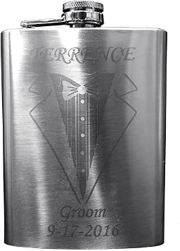 Gifts Infinity Personalized 8oz Stainless Steel Tuxedo Flask Engraved, Custom Name, Title & Date, Gift for Groomsmen, Best Man Pack of 12