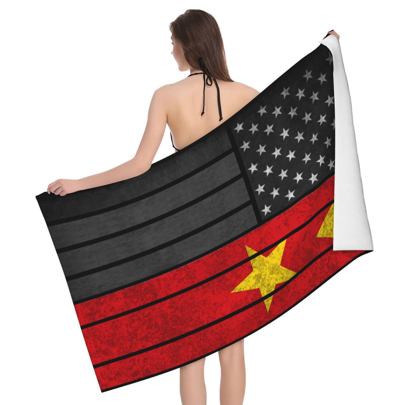 HLBSDM Microfiber Vintage Tigray and America Flag Beach Towel Quick Dry Soft Sand Free Beach Towels for Pool Swim Beach Lightweight Thin Towels
