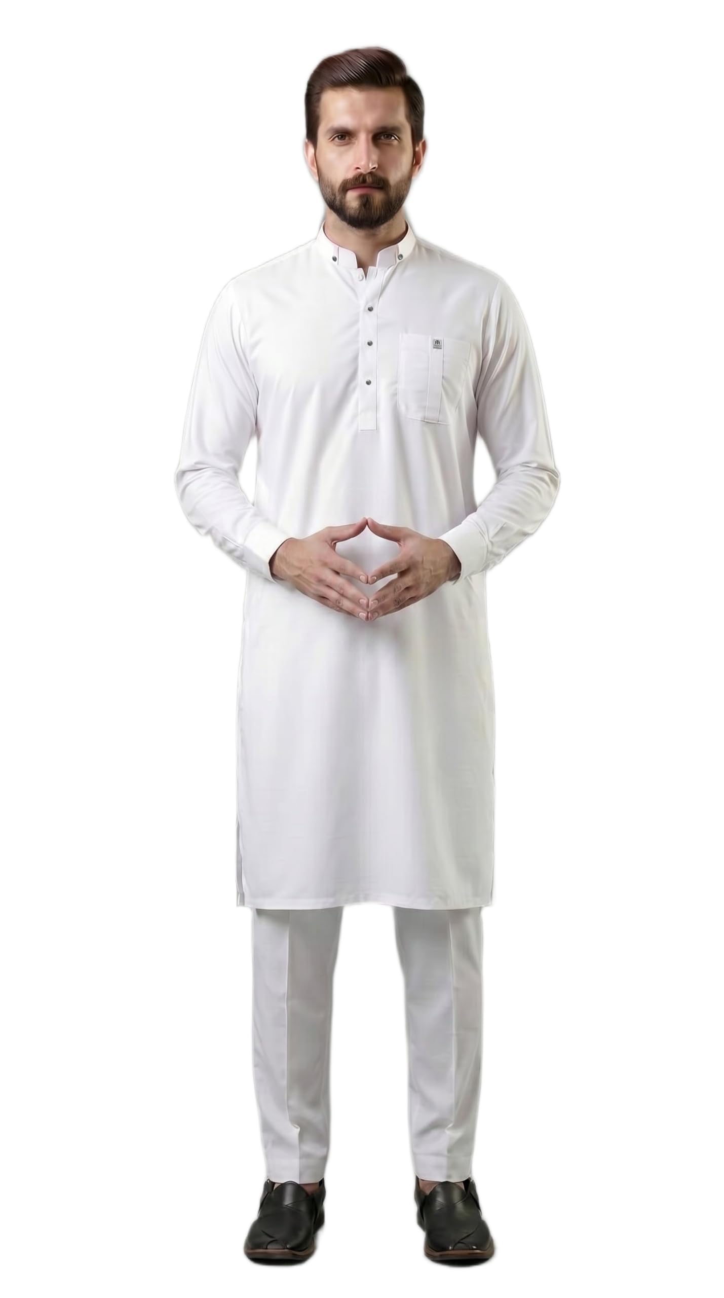 mashroo Men's Kurta Pajama Set, White, Small, Premium Blended Fabric, Festive and Everyday Wear, Band Collar-picture-49