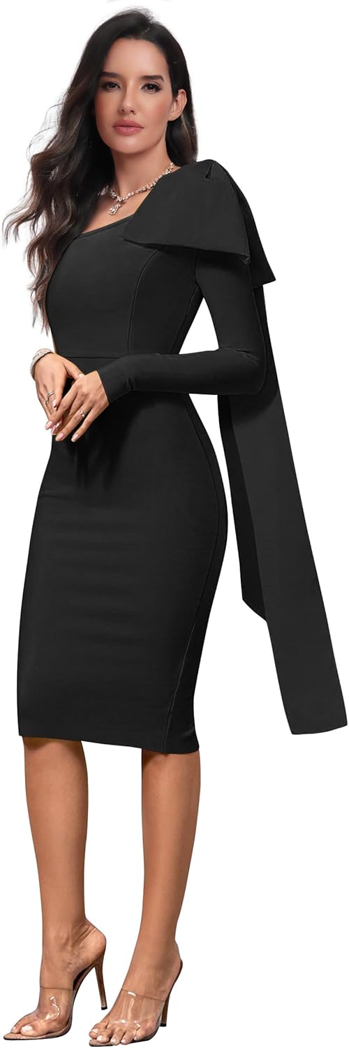 Maketina Womens One Shoulder Ruffle Long Sleeve Bandage Dress Club Cocktail Dresses - Image 5