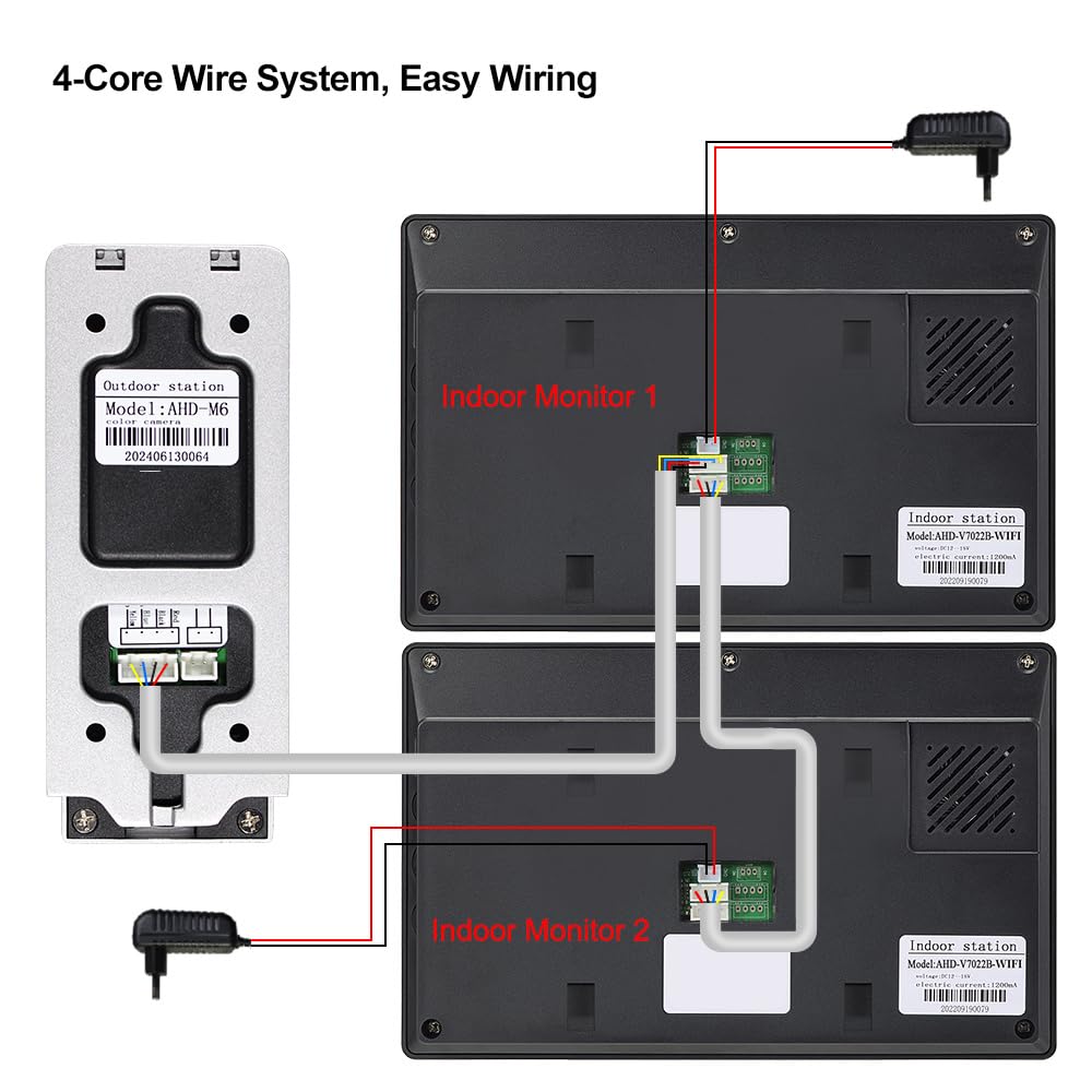 Sistema de Intercomunicador de Vídeo WiFi Tuya para Casa, Timbre de Cámara Vídeo 1080P HD con 2 Monitores Pantalla IPS de 7 zoll, Visión Nocturna IR, Grabación, Audio Bidireccional