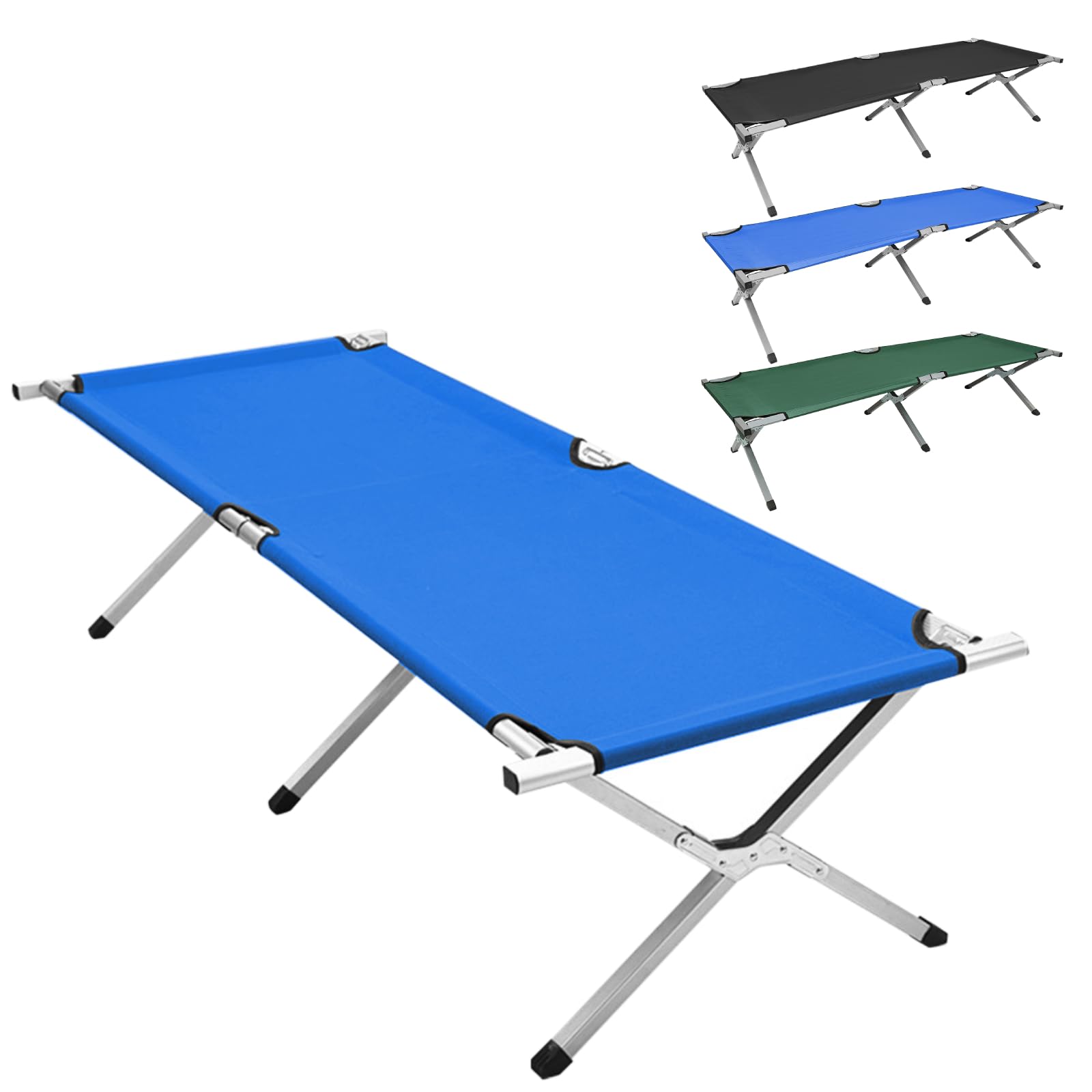 Klappbett (190 x 64 x 42 cm), Belastbar Bis 200 kg, Feldbett klappbar aus Stahlrohr und 600D Oxford-Gewebe, XL Feldbett mit Transporttasche für Camping, Garten, Büro und Reisen (Blau)