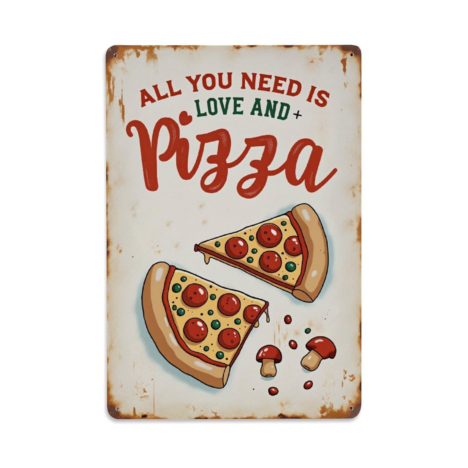 Enderetf Vintage Pizza Slice Mushroom Pepperoni Cheese Tin Sign Metal Poster, Home Bar Garage Man Cave Cafe Indoor & Outdoor Wall Decoration 8X12inches