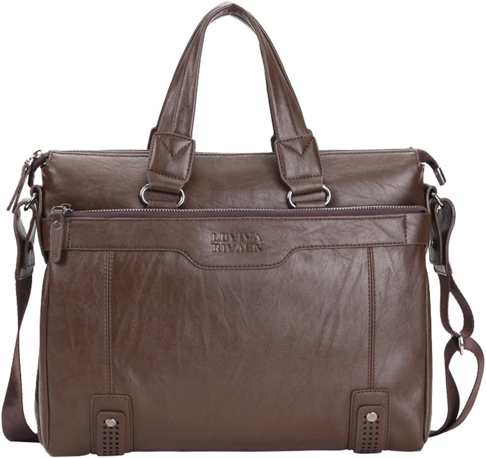 LYWE Men's Messenger bags PU Leather Handbag Fashion Briefcase Business Shoulder Bags -Light Brown