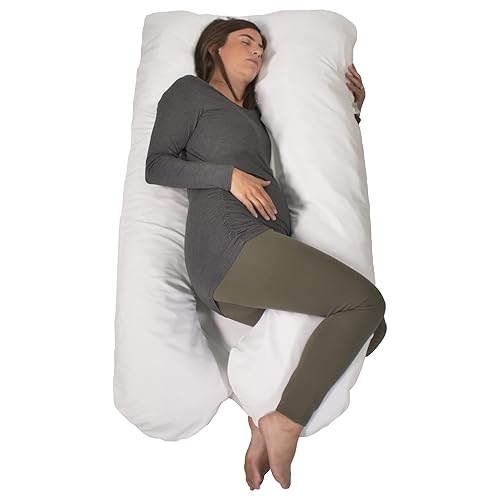 Contours Soulmate Almohada de cuerpo completo en forma de U que absorbe la humedad y soporte de maternidad, almohada de embarazo para dormir,