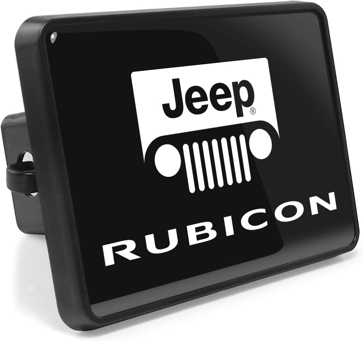 iPick Image for Jeep Rubicon UV Graphic Black Plate on ABS Plastic 2 inch Tow Hitch Cover - Official Licensed