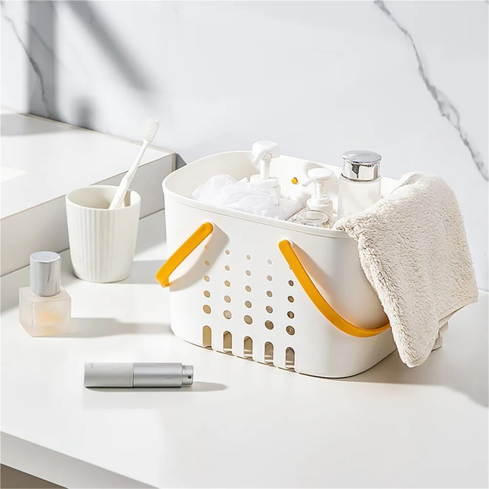 Cesta de ducha portátil, carrito almacenamiento plástico con asa, organizador baño, 2 uds Para Ducha(Color2)