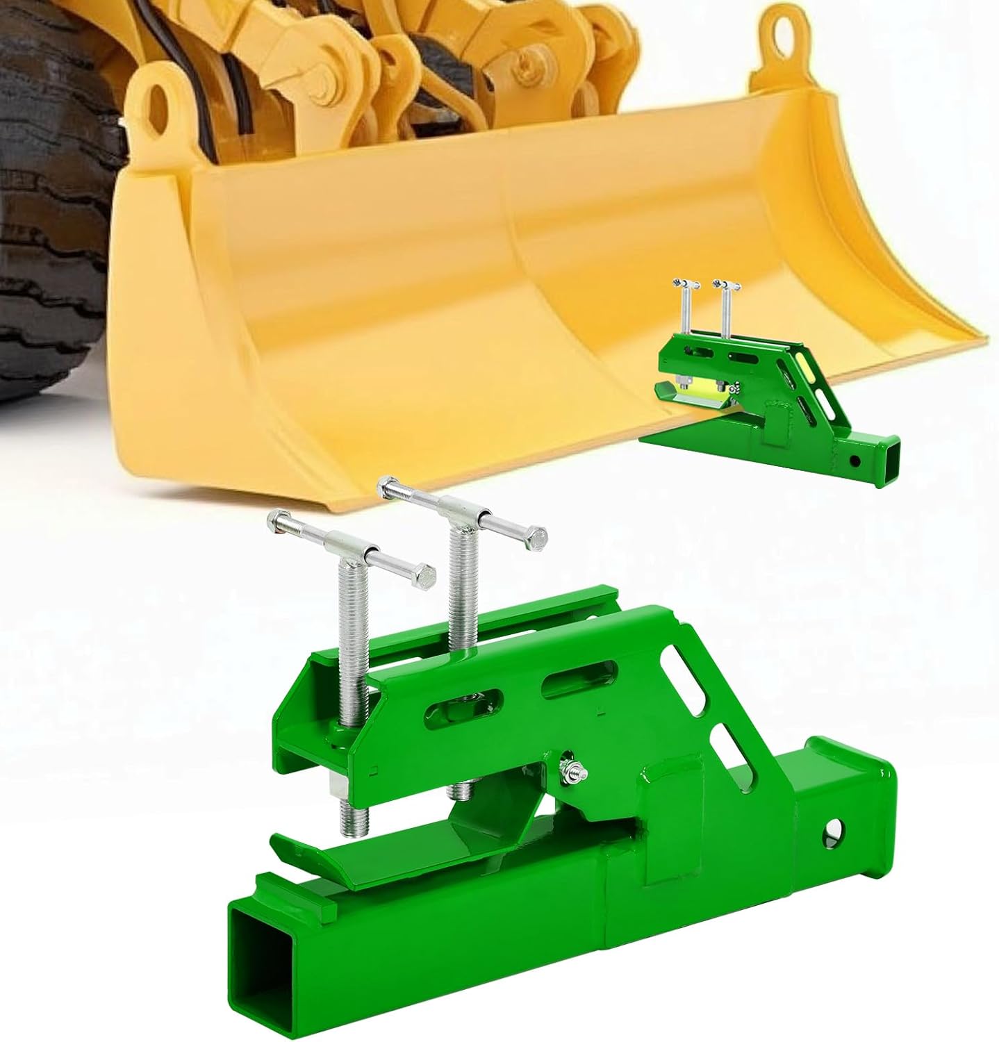 Tractor Bucket Receiver 2 inch Clamp on Trailer Hitch for Tractor Non-Slip Ball for Lawn Kubota Deere Bobcat Green Attachment