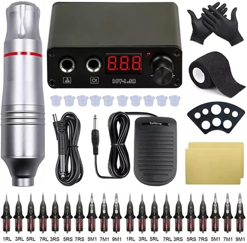 Tattoo Machines Tattoo Machine Set Complete Tattoo Machine Pen LCD Tattoo Power Rotary Gun Cartridges Needles for Tattoo Body Art(Gray)