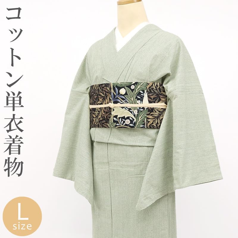木綿着物 単衣 L 綿100 水色×白 ギンガムチェック 身丈160.5 裄68 61ORTbRlUtL._AC_.jpg