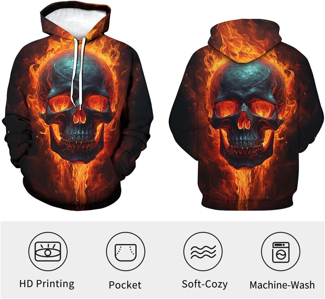 Skull Hoodie For Men 3D Print Novelty Graphic Hoodies Fashion Sweatshirts - Image 3