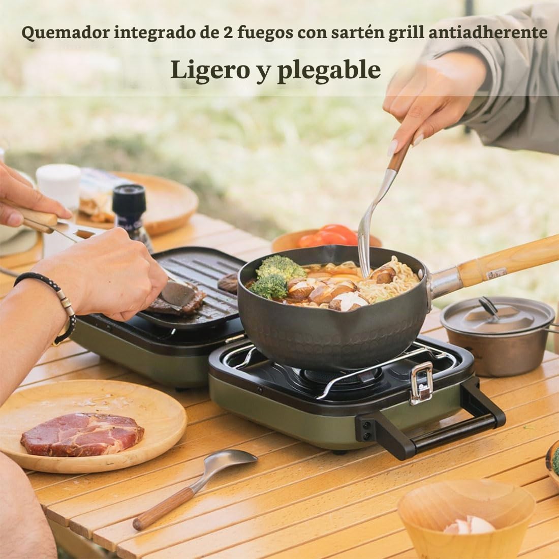 Naturehike - Estufa de camping de gas 2 en 1, sartén, estufa con quemadores ajustables, 88.5 onzas, asa de transporte, portátil, sartén de hierro, perfecta para acampar y senderismo, estufa de cocina