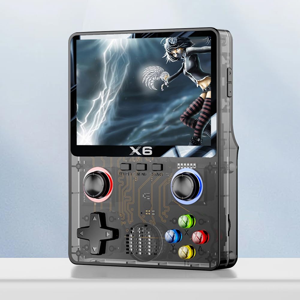 JUCHRZEY X6 Console di gioco portatile retrò 2000mAh Schermo IPS da 3,5 pollici Console for videogiochi portatile 8000 giochi Lettore di giochi portatile Joystick 3D integrato 11 emulatori S