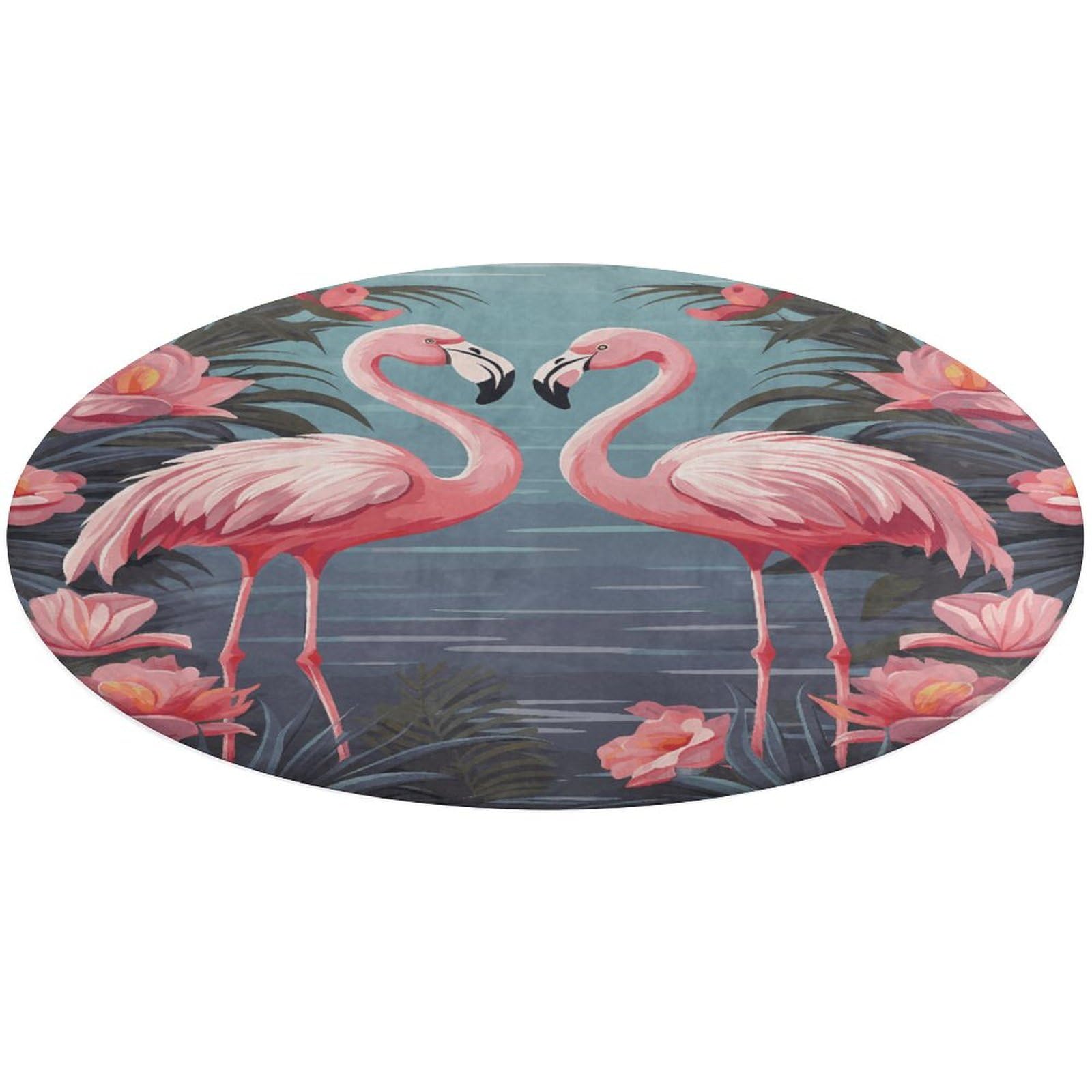 Tapis de salon rond antidérapant velours doux motifs tropicaux 90 cm