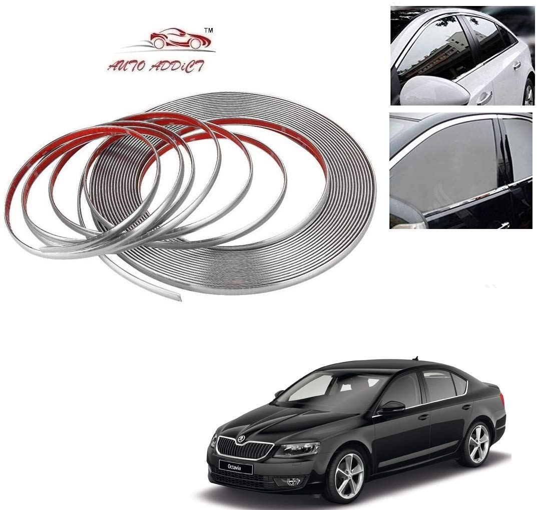 Auto Addict Car Side Window Door Beading Roll 10MM Silver Chrome Strip 20 Metres for Skoda Octavia New(2014-Present)