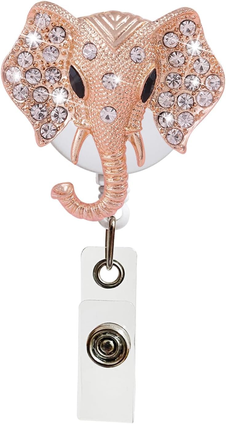 Txuolin Rose Gold Cute Elephant Retractable Badge Holder Clip With Alligator Clip Nylon Cord Id Badge Reel On Card Holders Badge Holders For Nurse Teacher Student Identification Badges