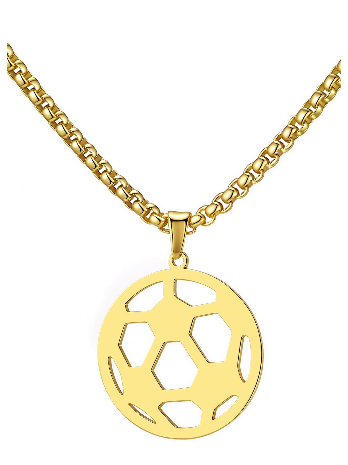 PiercingJak Herren Halskette Fußball Kette mit Fussball Anhänger Edelstahl Boxkette Charms Schmuck Personalisierte Geschenke für Männer Frauen Jungen Fußballfans Sportfan