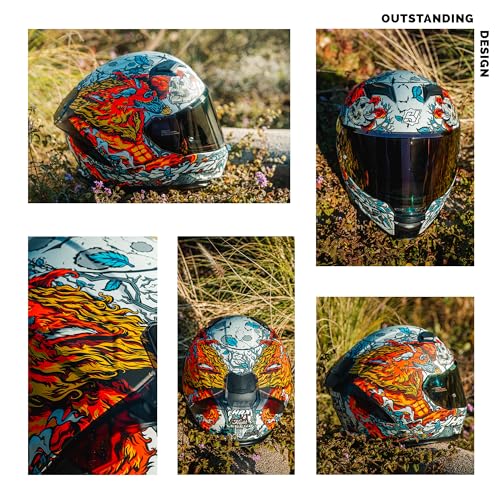 Image of HAX Force Aerodynamic Full Face Motorcycle Helmet for Street Bike DOT & ECE | Night Legend Red XL, Glow-in-the-Dark, Enhanced Dual Visor, Adult Size, Quick Release Buckle, Pinlock /Bluetooth Ready