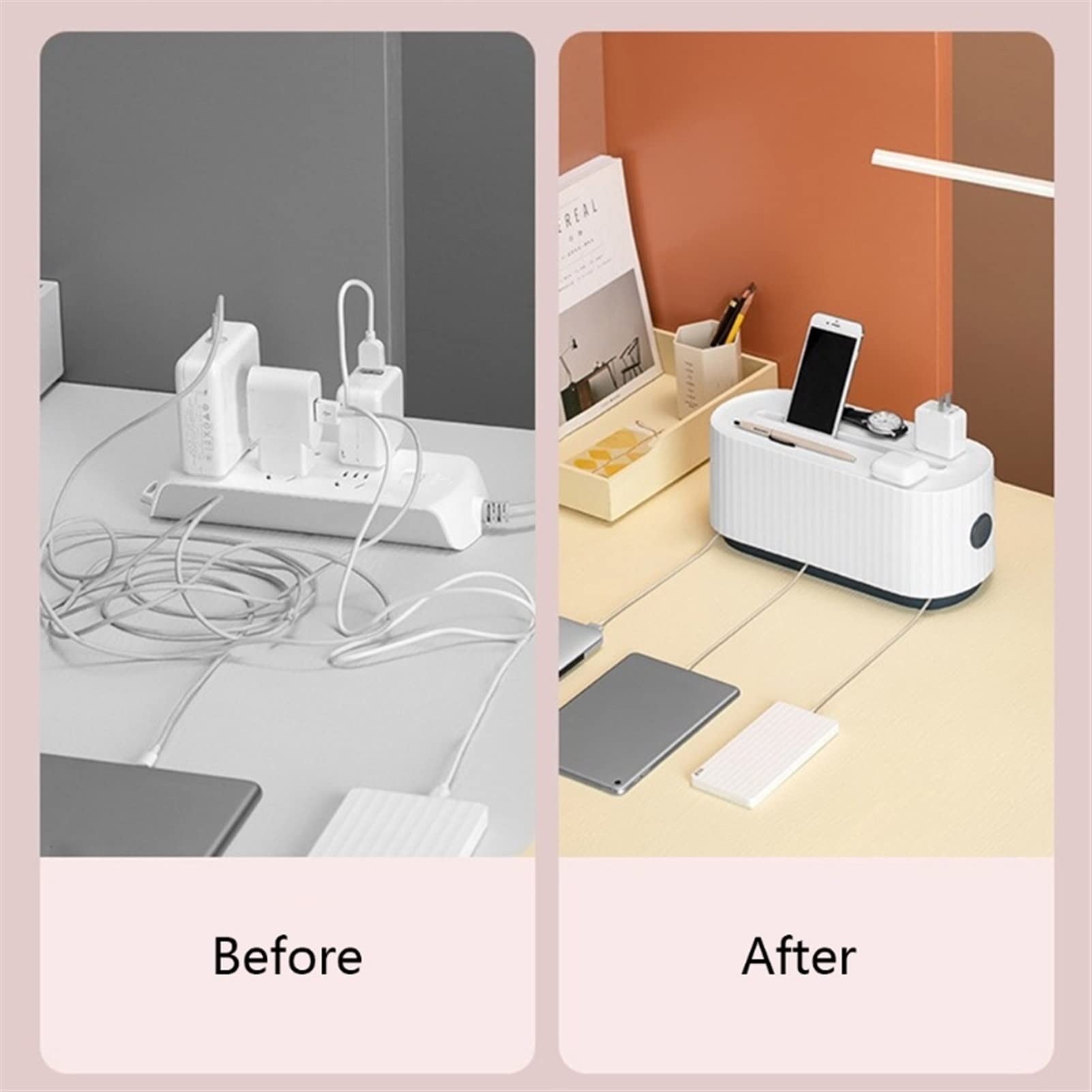 Kabelmanagement-Box Kabelmanagement-Box mit Telefonhalter-Ständer Stromleitungs-Steckdosenleisten-Abdeckung Ladegerät-Adapter-Drähte Hider Desktop-Kabel-Organizer Kabelbox Kabelaufbewahrungsbox (Col