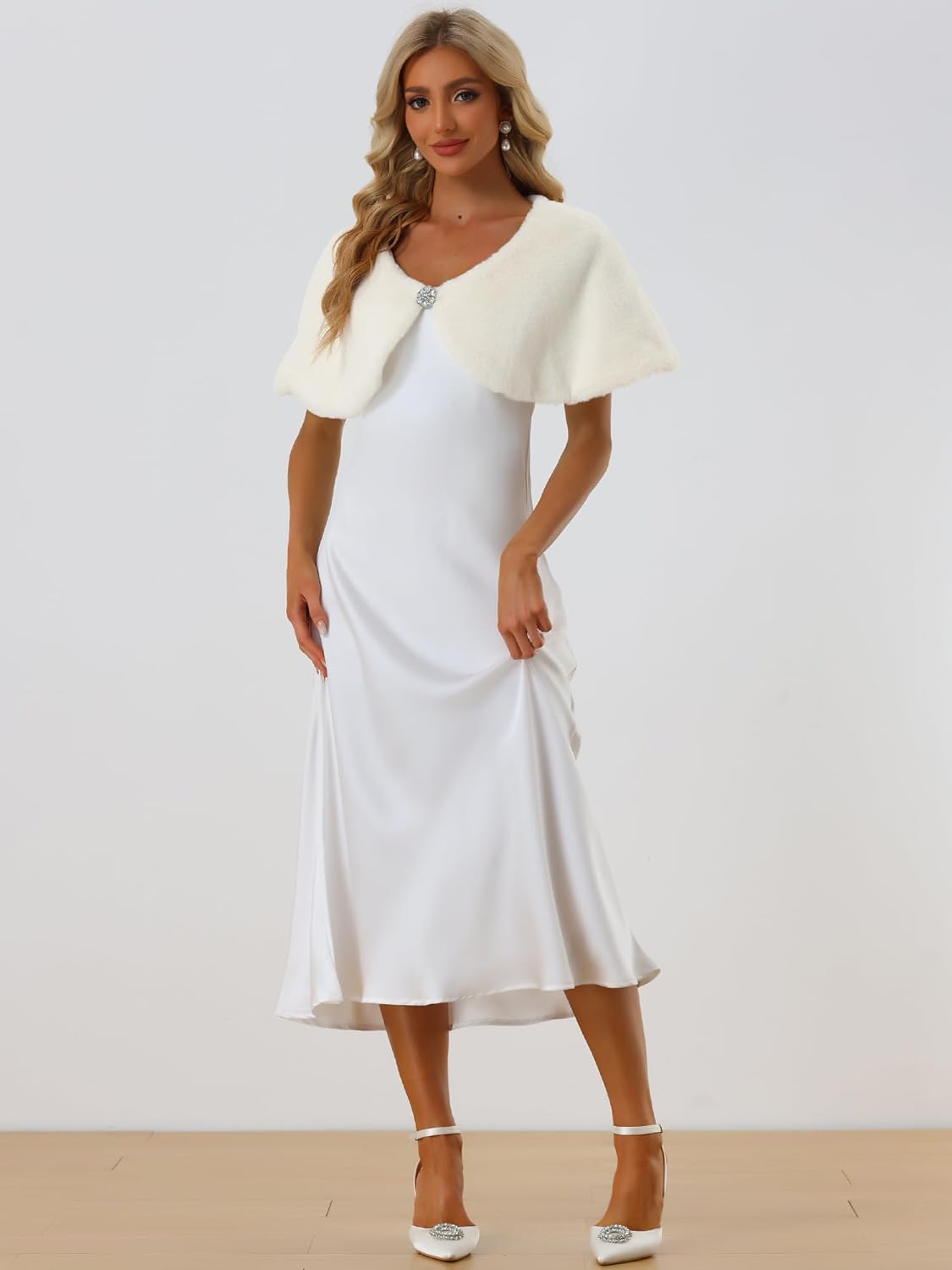 Allegra K Women's Elegant Faux Fur Shawl Bridal Wedding Party Wrap Stole Shrug - Image 3