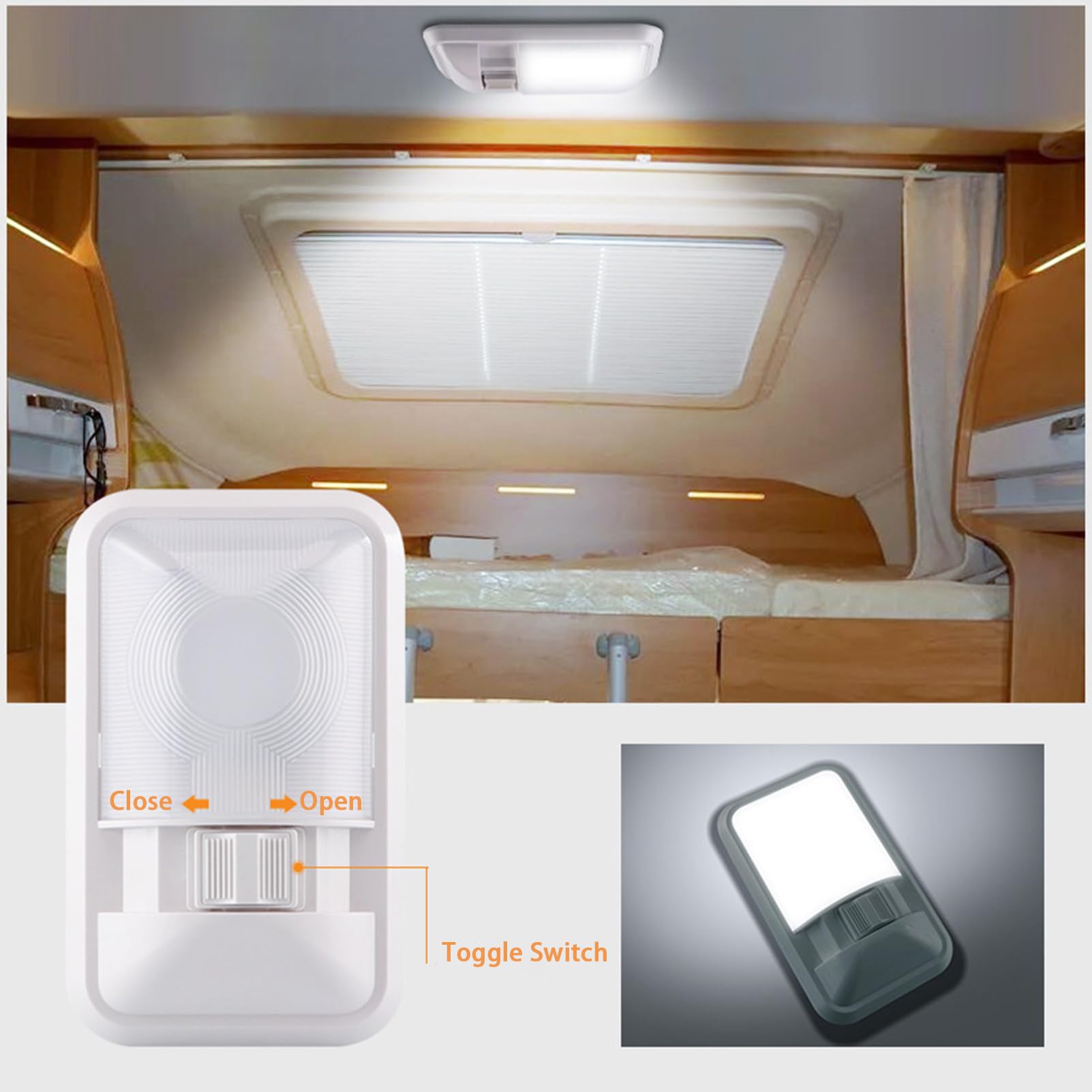 Lampa sufitowa do kampera, 12 V LED, kopułkowa lampa do czytania z przełącznikiem, pojedyncza, naturalna biała oprawa oświetleniowa do przyczepy kempingowej, kampera, łodzi, samochodu