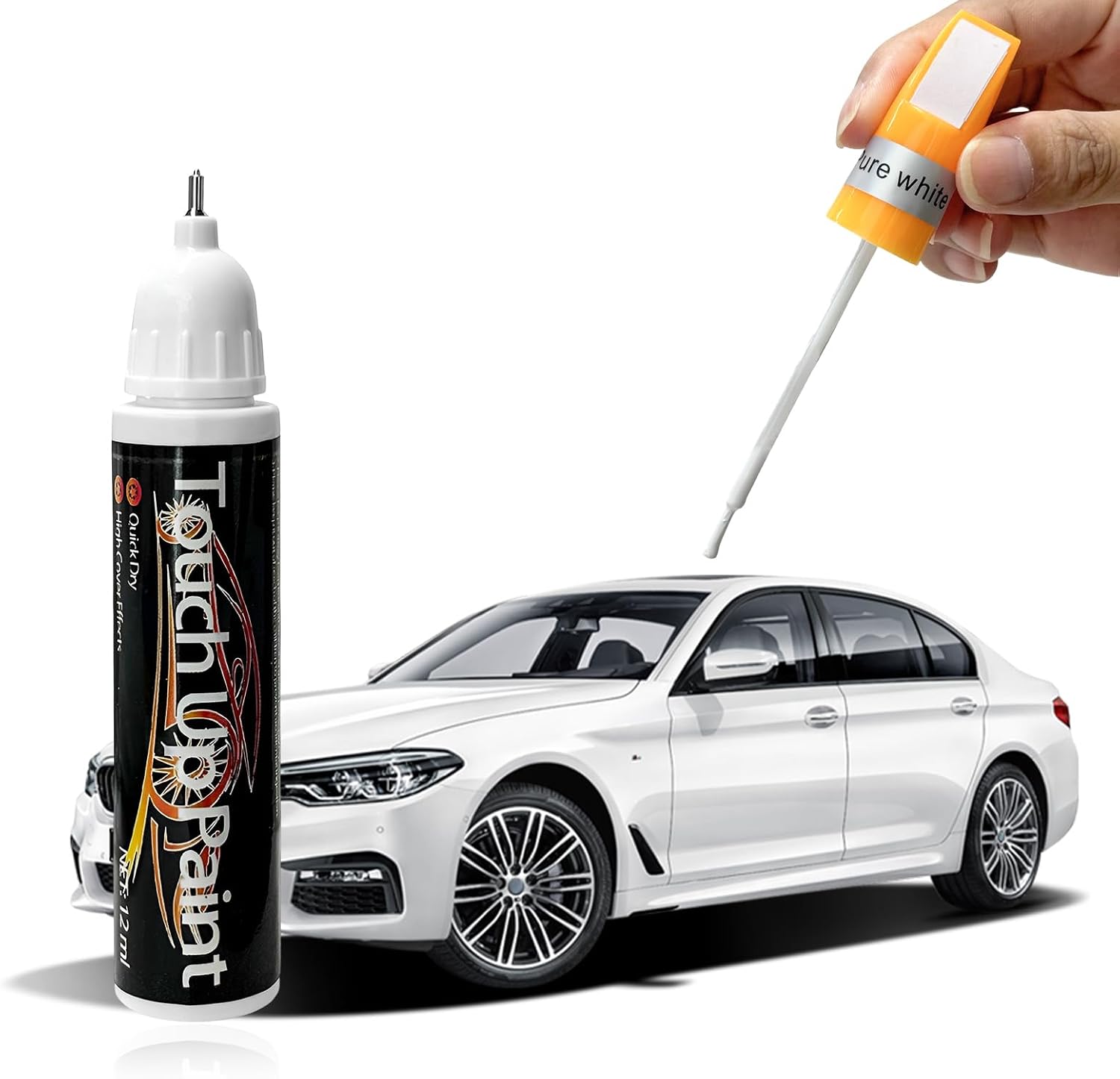 Touch Up Paint Pen for Cars, 2 in 1 Quick Drying Touch Up Pen Lasting Auto Scratch Remover, 0.4 Fl Oz Color Accurate Paint Pens Quick & Easy Solution to Repair Scratches (White)