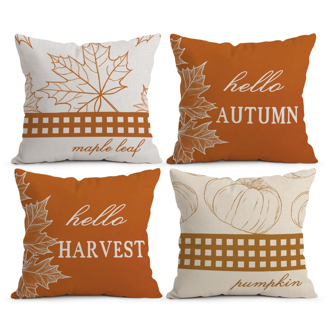 LANBEIDE Orange Pumpkin Maple Autumn Cushion Cover 45x45 Set of 4