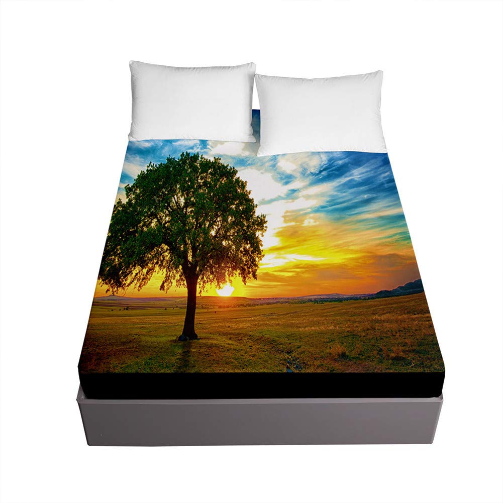 Drap housse pour matelas épais 120x200 microfibre 3D paysage galaxie antidérapant