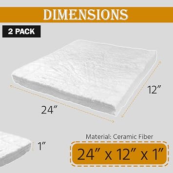2 Pcs Ceramic Wool to Extend Burn Time - Ceramic Wool Wick Sponge Ceramic Fiber Insulation for Portable Tabletop Fire pits, Small Fireplaces, Bioethanol Fireplaces - 24 x 12 x 1 Thick