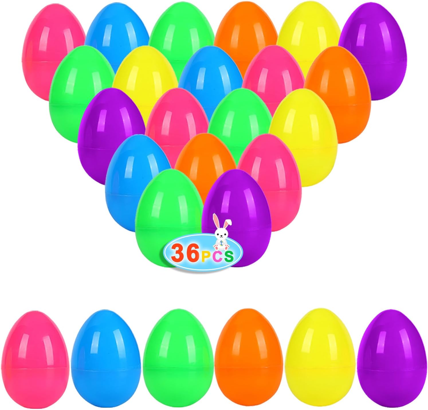 JIALWEN 36 PCS 3.35" Fillable Plastic Easter Eggs 6 Styles Bright Colors Empty Easter Eggs for Easter Basket Stuffers Surprise Eggs Easter Hunt Theme Party Favors Classroom Prize Supplies