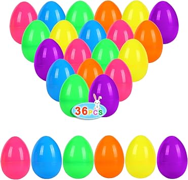 JIALWEN 36 PCS 3.35" Fillable Plastic Easter Eggs 6 Styles Bright Colors Empty Easter Eggs for Easter Basket Stuffers Surprise Eggs Easter Hunt Theme Party Favors Classroom Prize Supplies