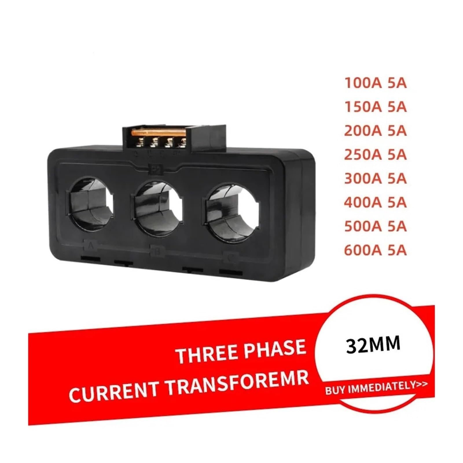 Transformador de Corriente trifásico de 32 mm, 0,5 s, CA, 100 A, 200 A, 300 A, 400 A, 500 A, 600 A, for medición de Corriente(500A 5A)