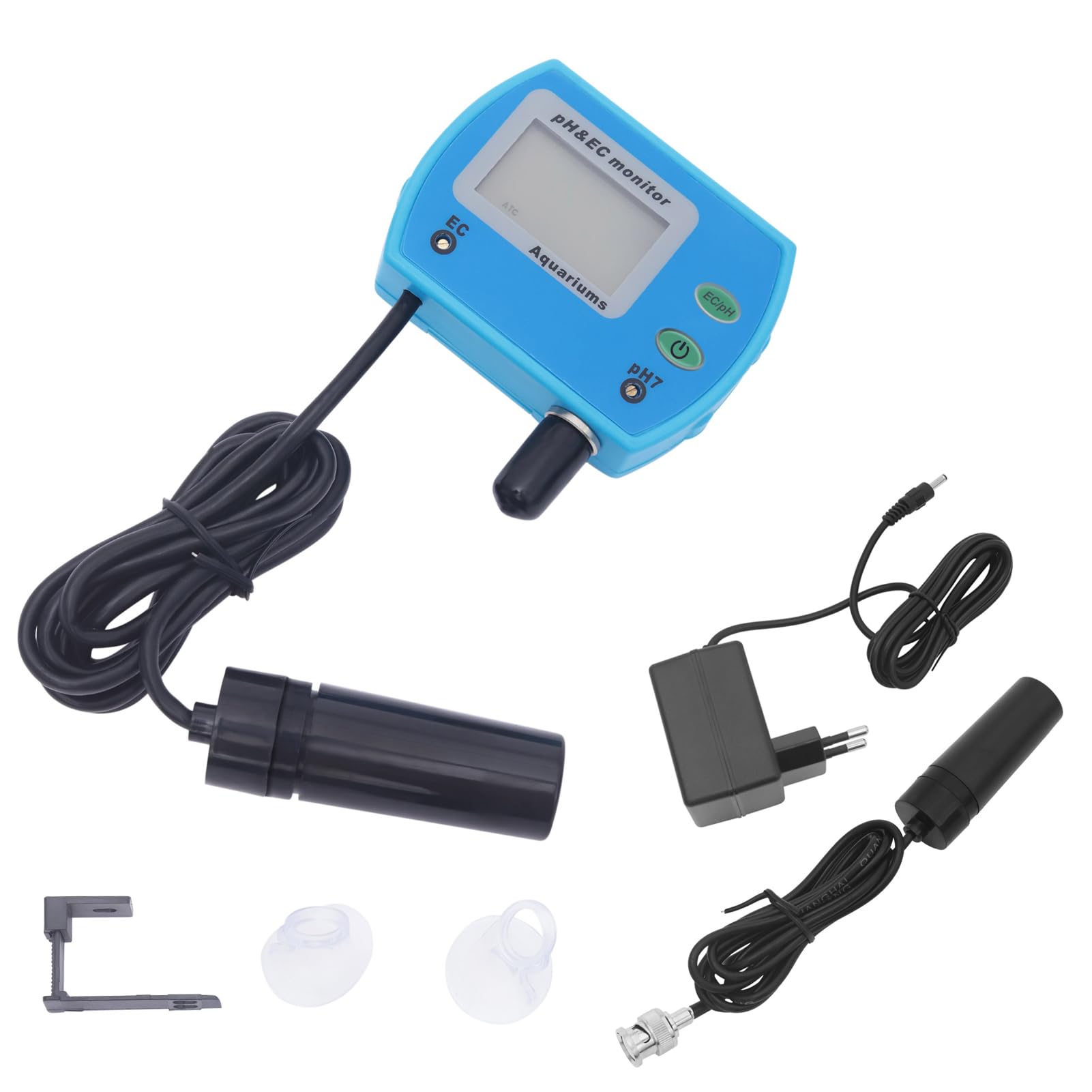 Probador de pH 2 en 1, 0-14 pH de acuario, con monitor de pH y 2 ventosas, controlador de pH de acuario, para estanques de peces, acuarios, hidropónicos, 7,5 x 5,5 x 2,8 cm