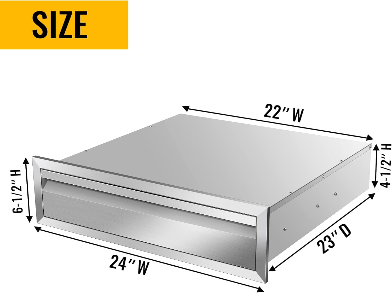 Outdoor Kitchen Single Drawer 24" W x 6.5" H x 23" D Inch Stainless Steel Flush Mount BBQ for Outdoor Kitchen Island, or Patio Grill Station