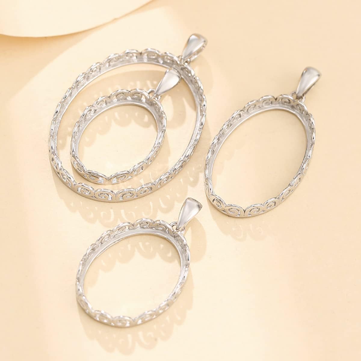 925 Sterling Silver Crown Bezel Cup Tray Pendant for Setting fit 25X30mm Oval Cabochon Pendant Base Blank for DIY Jewelry Making
