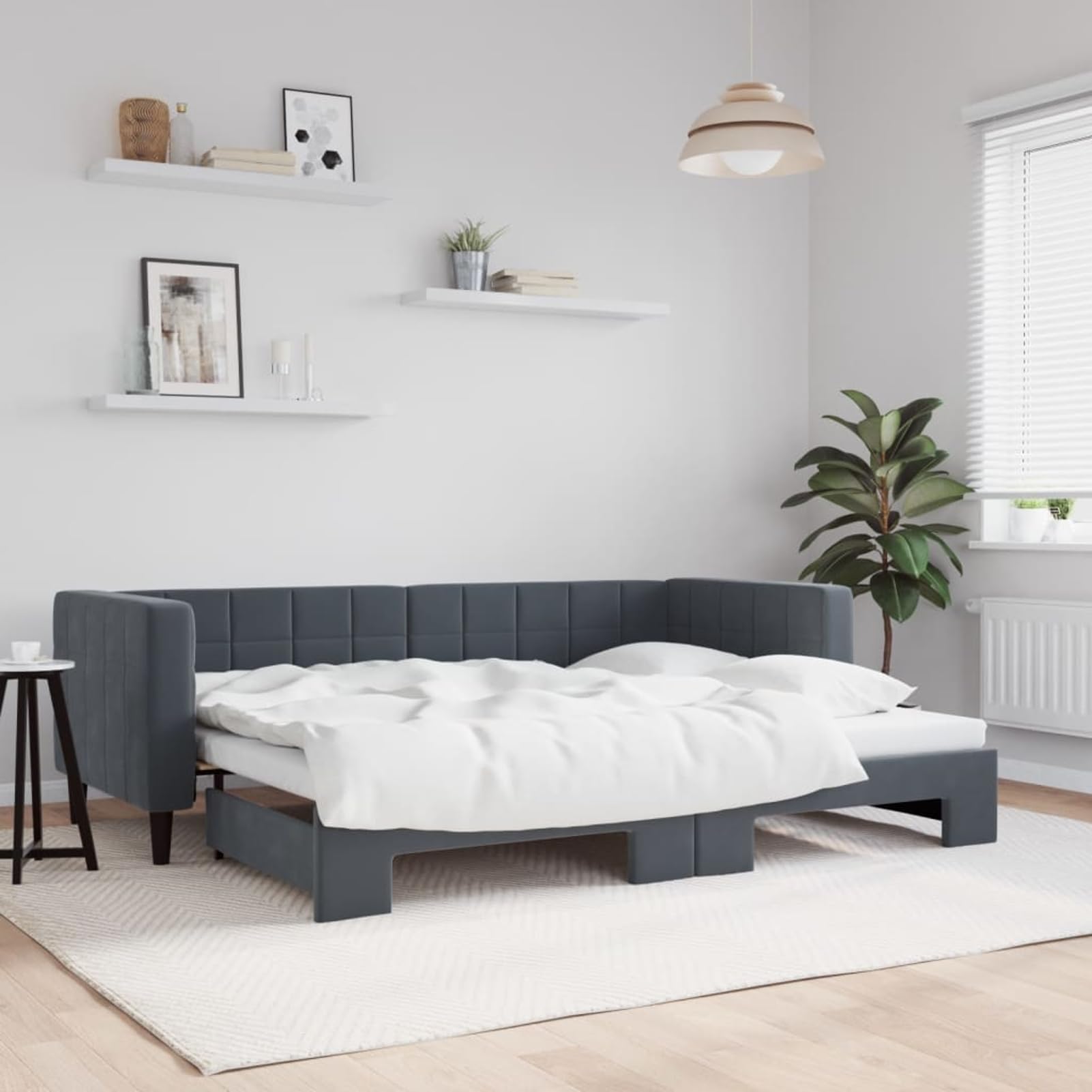 ATOMSTACK MAKER Divano letto pieghevole 2 in 1, divano quotidiano grigio scuro in velluto (223 x 90 x 68 cm), convertibile in letto matrimoniale (223 x 172,5 cm), struttura in legno e metallo, ideale