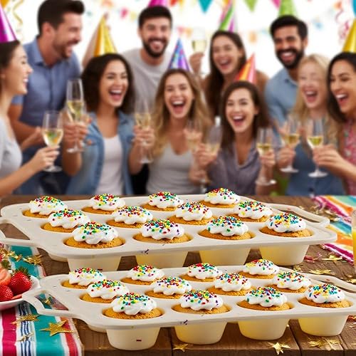 Miniatura 6 de Paquete de 2 moldes de silicona para magdalenas con marco reforzado de metal, 12 tazas de silicona de tamaño regular, moldes de silicona