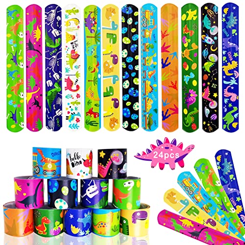 Acuiwer Dinosaurier Schnapparmband 24 Stück Bunte Slap Armbänder Kindergeburtstag Gastgeschenke Party Slap Bracelet für Kinder Mädchen Jungen