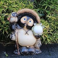 Amazon｜信楽焼 20号福招き蛙・ふくろう付き狸 しがらきハンカチ