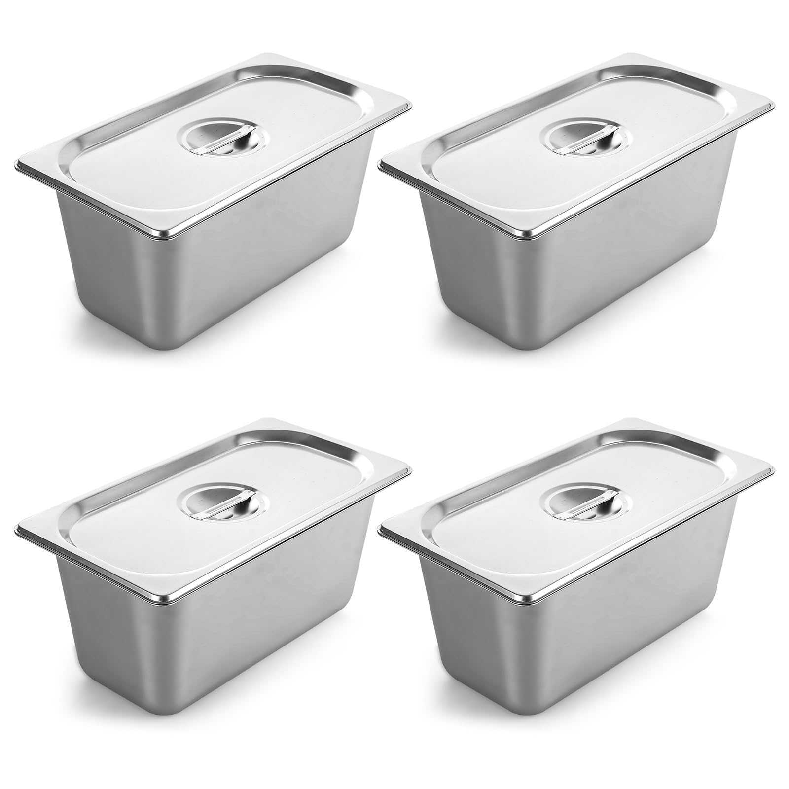 YAYODS Paquete de 4 sartenes Gastronorm de 1/3 con tapas, 150 mm de