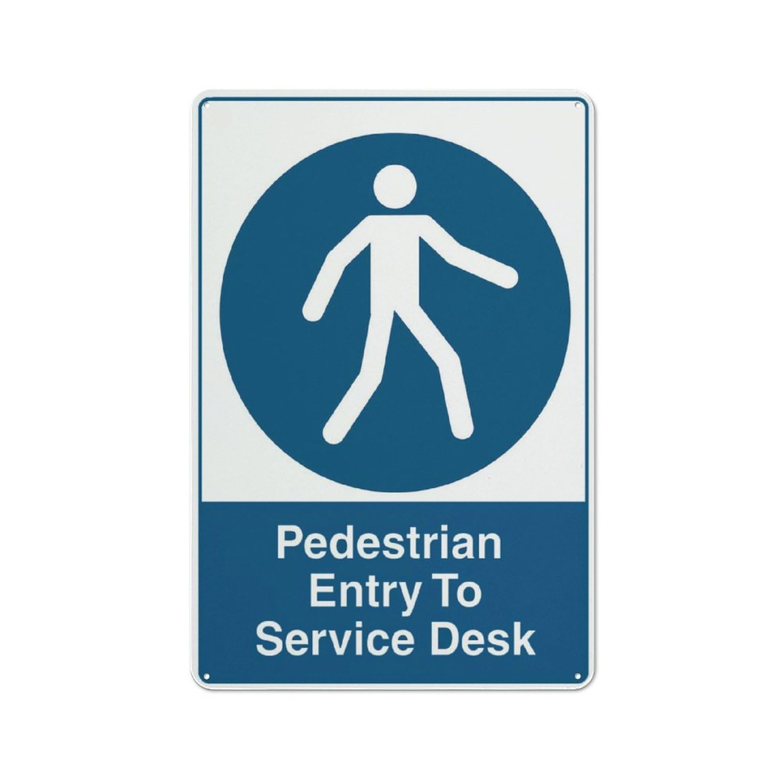 Pedestrian Entry To Service Desk Sign for Business, 8x12 Inch Rust-Free UV-Printed Aluminum, 4 Pre-Drilled Holes, Durable & Weatherproof