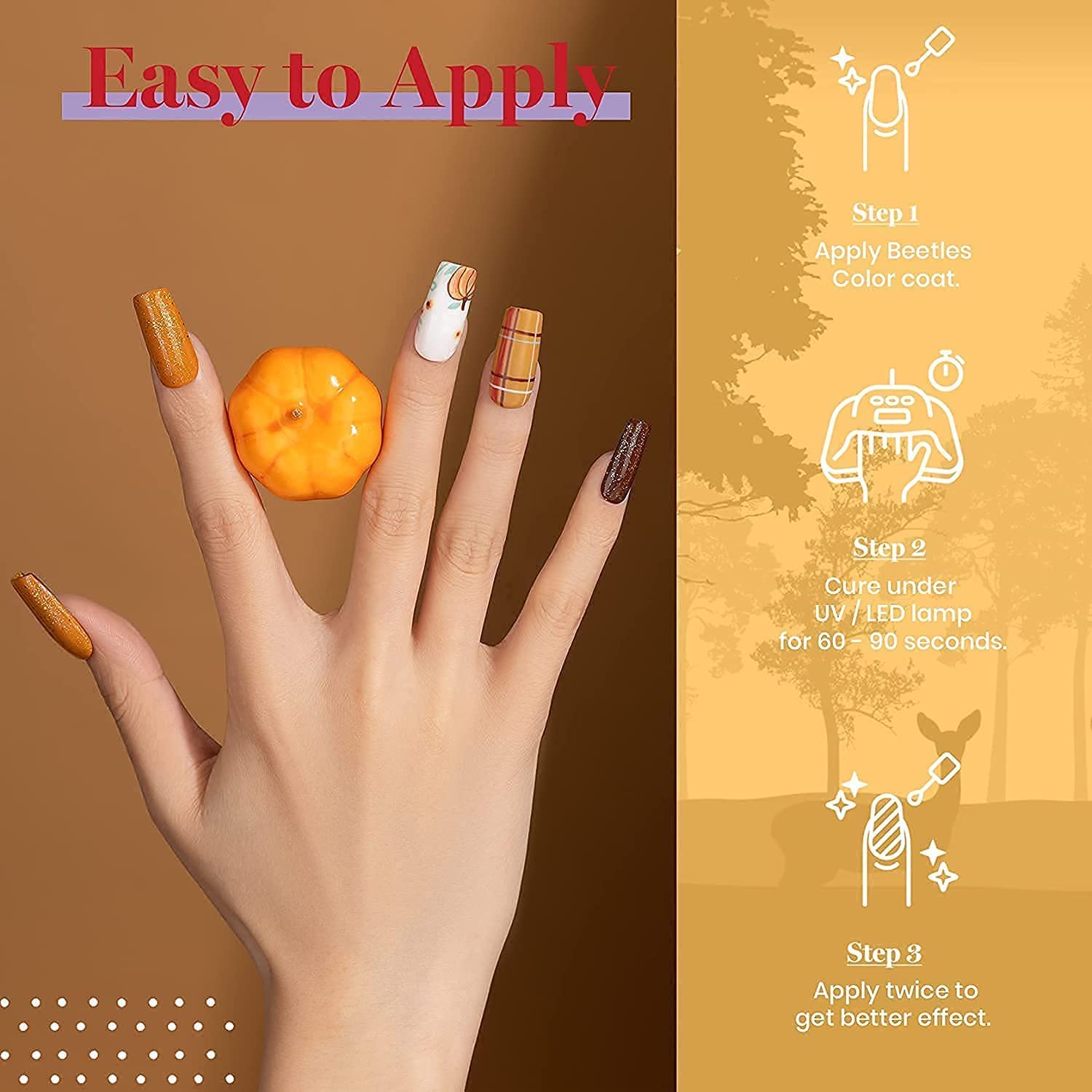 Beetles Fall Gel Nail Polish Set, 6 Colors Burgundy Red Brown Yellow Orange Glitter Gel Nail Polish Soak Off UV Nail Art Design Manicure Gifts for Women 0-0-Candy Corn image 5 of 8 B07VXJJRTJ