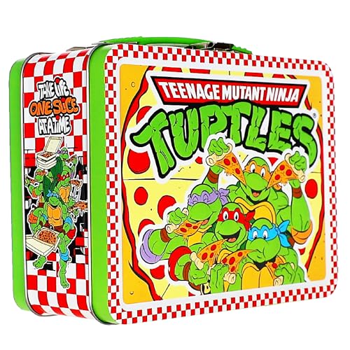 AQUARIUS Teenage Mutant Ninja Turtles Fun Box TMNT Metal Storage Tin with Handle Raised Embossed Art Collectible Metal Tin Box Case for Toys & Trading Cards