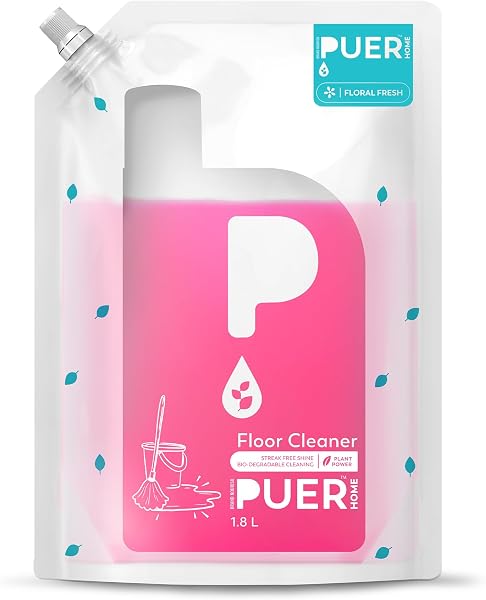 PUER Floor Cleaner Floral Fresh 1800ml Refill Pouch | Streak Free Shine Kills 99.9% Germs with Toxic Free Cleaning & Quick Dry Technology | Ideal for All Floor Types including Wood, Tiles & Marble