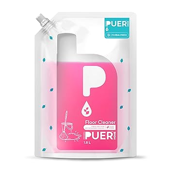 PUER Floor Cleaner Floral Fresh 1800ml Refill Pouch | Streak Free Shine Kills 99.9% Germs with Toxic Free Cleaning & Quick Dry Technology | Ideal for All Floor Types including Wood, Tiles & Marble