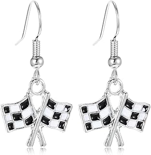 1 Pair Flag Dangle Earrings for Women, Checkered Earrings for Women, Black and White