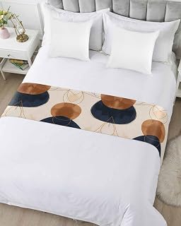 Queen Bed Runner Brown Bohemian Polka Dot Bedding Runner Scarves Decorative Bed Scarf, Abstract Blue Color Block Soft Bed Runners for Bedroom Hotel Wedding 94x20IN