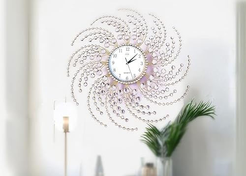 Miniatura 6 de MEIDA Reloj de pared dorado grande decorativo con cristales deslumbrantes, elegante moderno a pilas, relojes ideales para decoración de sala