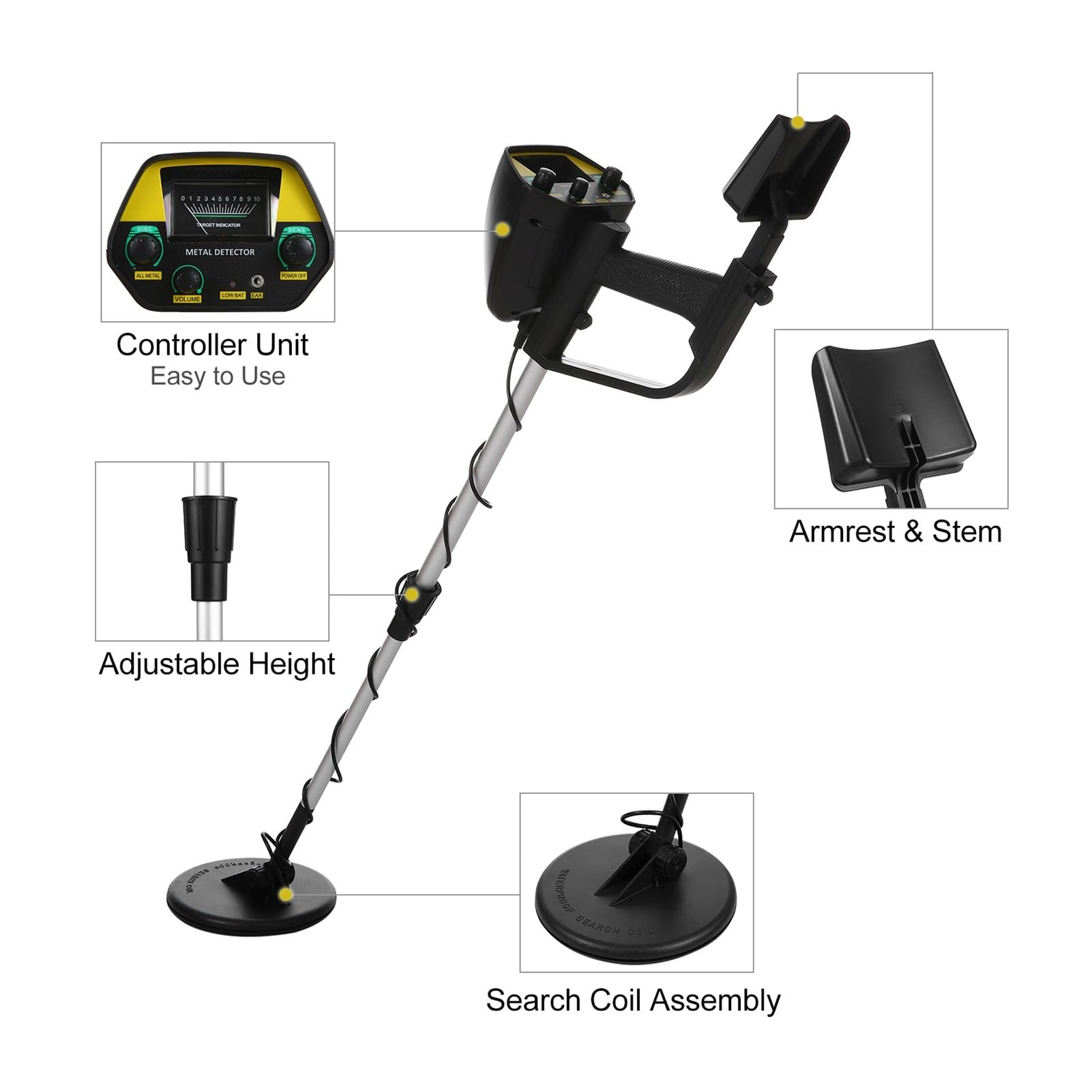 Wykrywacz metalu, Wykrywacz metali MD-4030 Wysoka czułość Outdoor Gold Digger Z wyświetlaczem LCD Wodoodporna cewka dla początkujących dzieci(4)